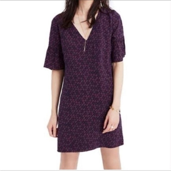 Madewell Dresses & Skirts - Madewell Purple Floral Flutter Bell Sleeve Silk Mini Dress